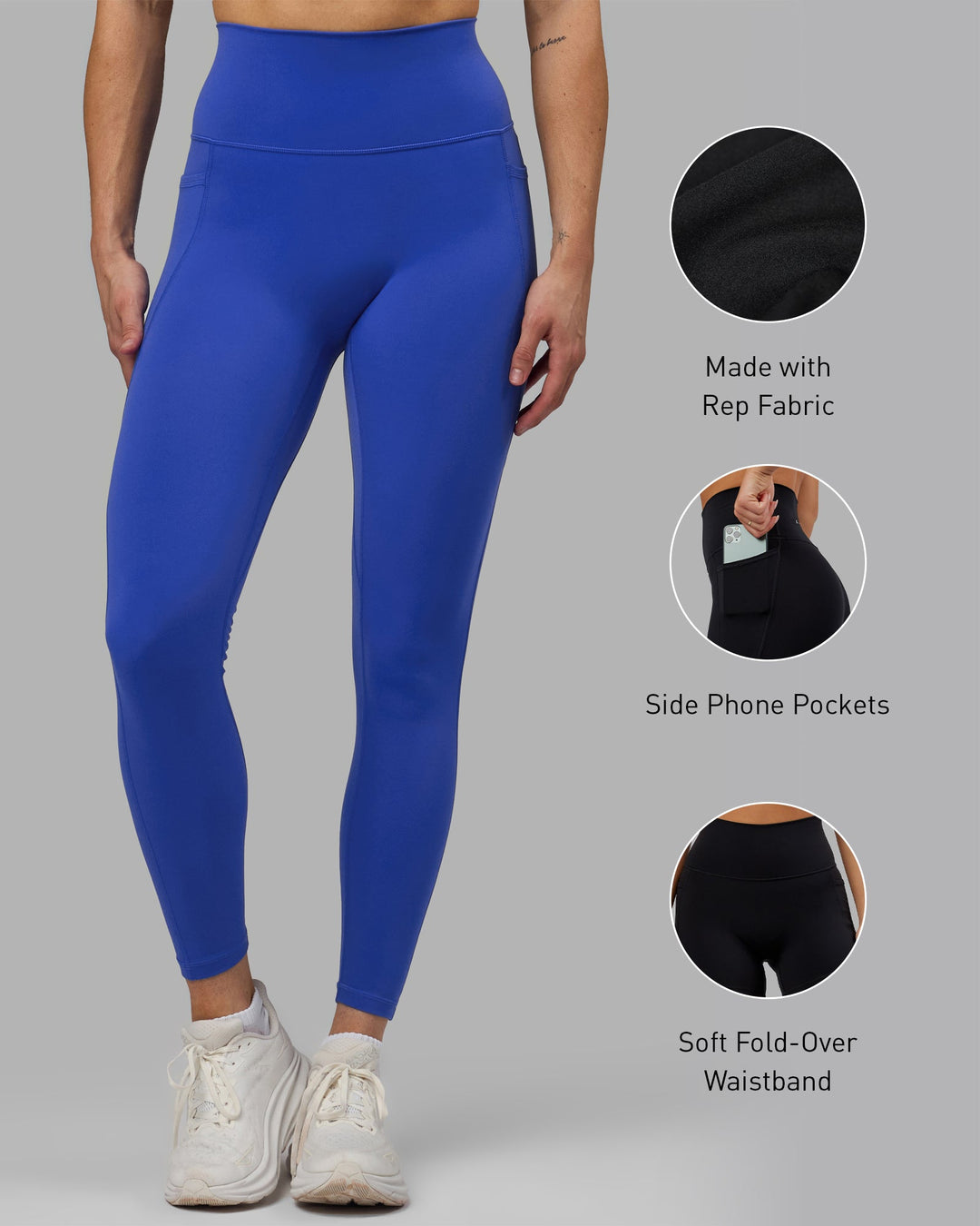 Woman wearing Fusion Full Length Leggings - Power Cobalt