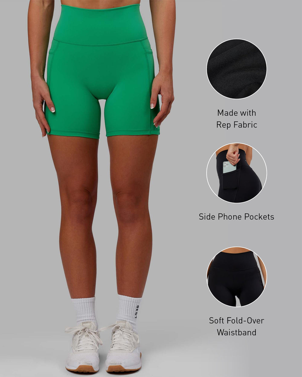 Woman wearing Fusion Mid-Length Shorts - Holly Green