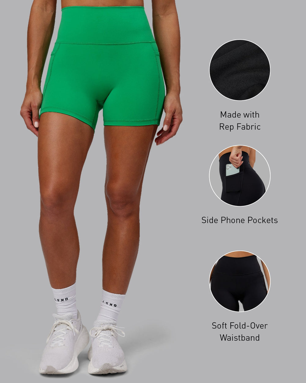 Woman wearing Fusion X-Length Shorts - Impact Green