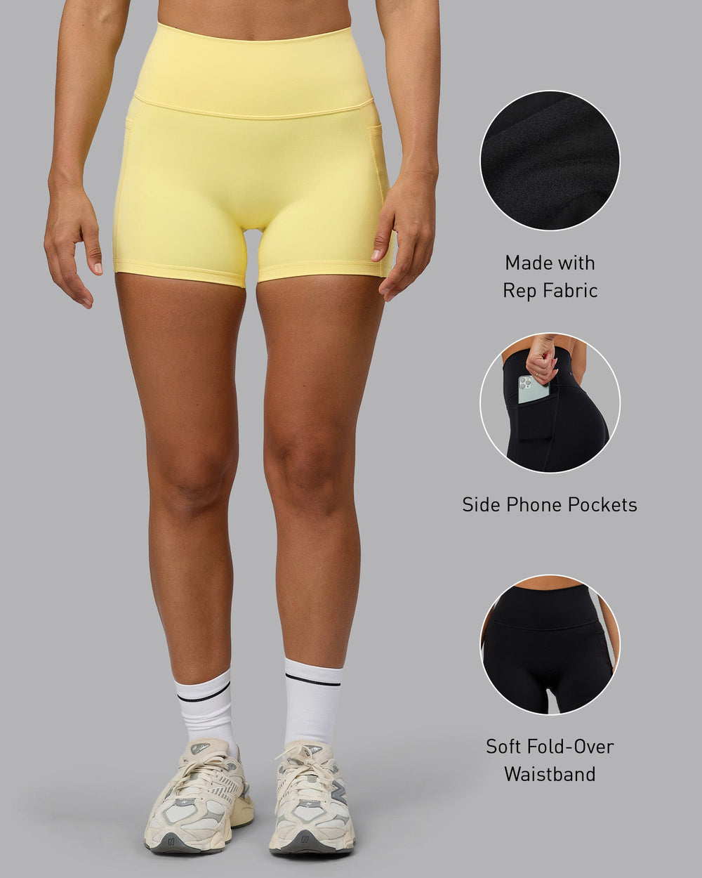 Woman wearing Fusion X-Short Tights with Pockets - Lemon