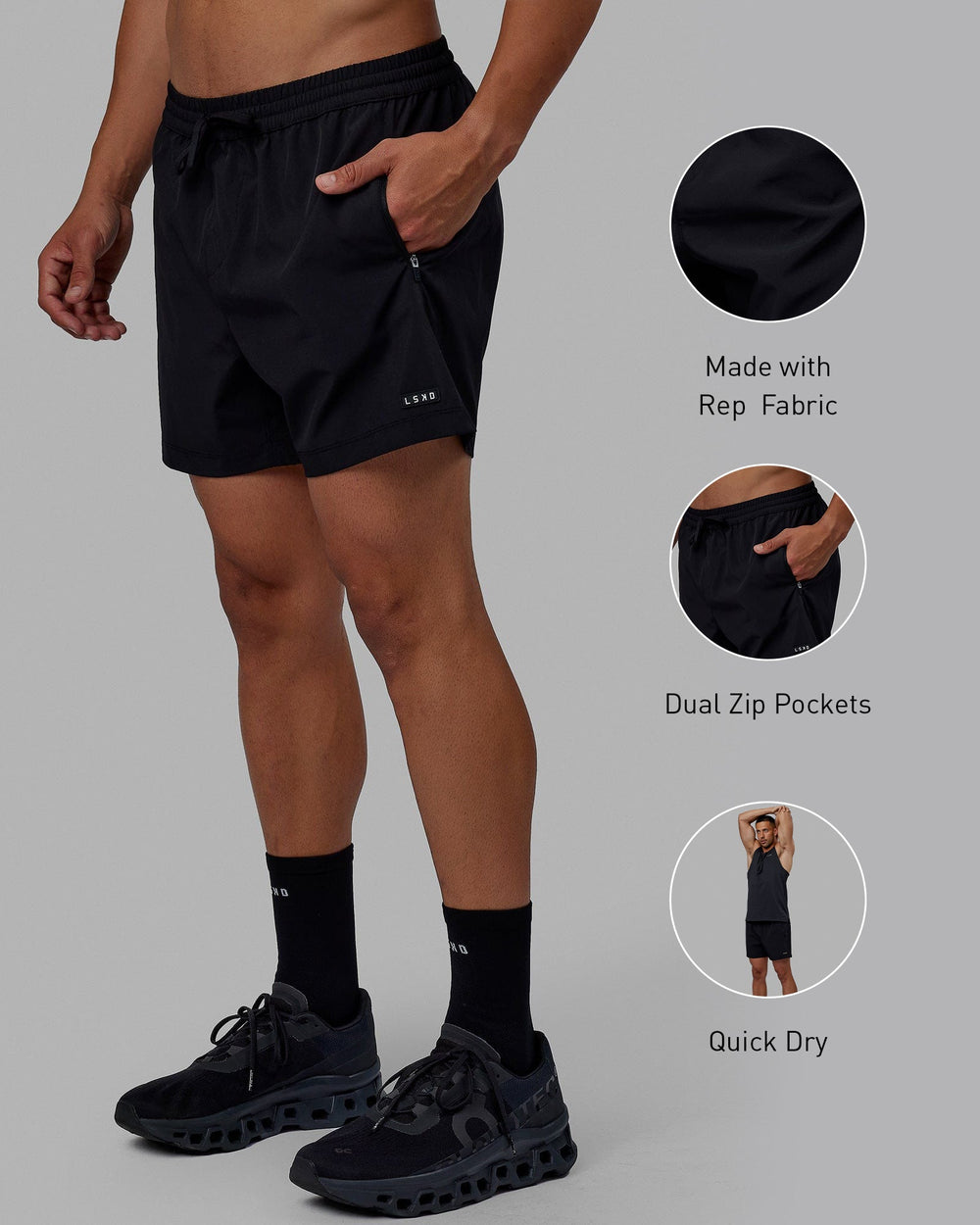 Man wearing Rep 5" Performance Short - Black