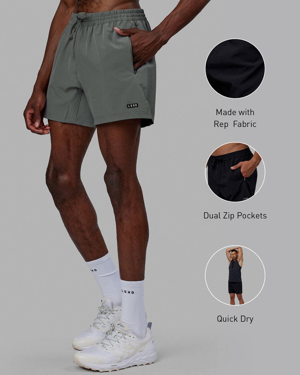 Man wearing Rep 5'' Performance Short - Graphite