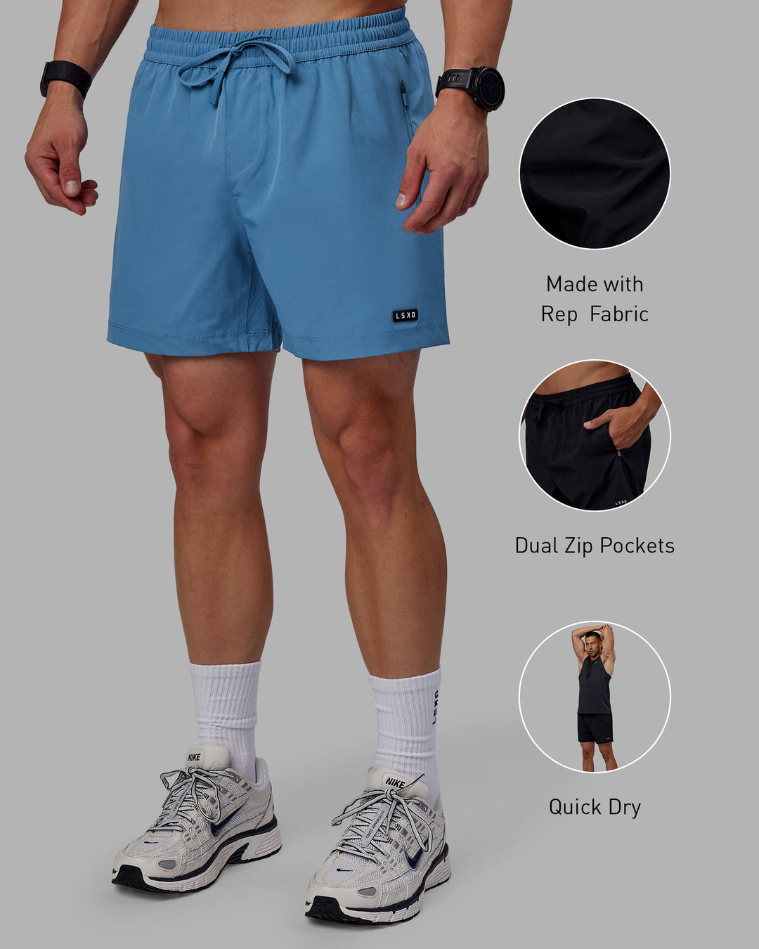 Man wearing Rep 5&quot; Performance Shorts - Elemental Blue