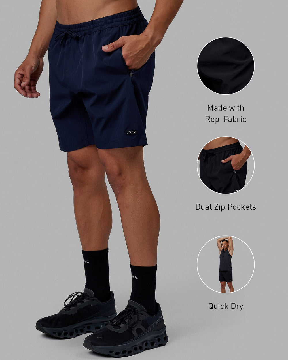 Man wearing Rep 7'' Performance Short - Navy