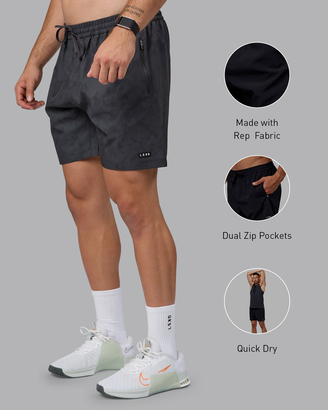 Man wearing Rep 7&quot; Performance Shorts - Digital Camo Pirate Black