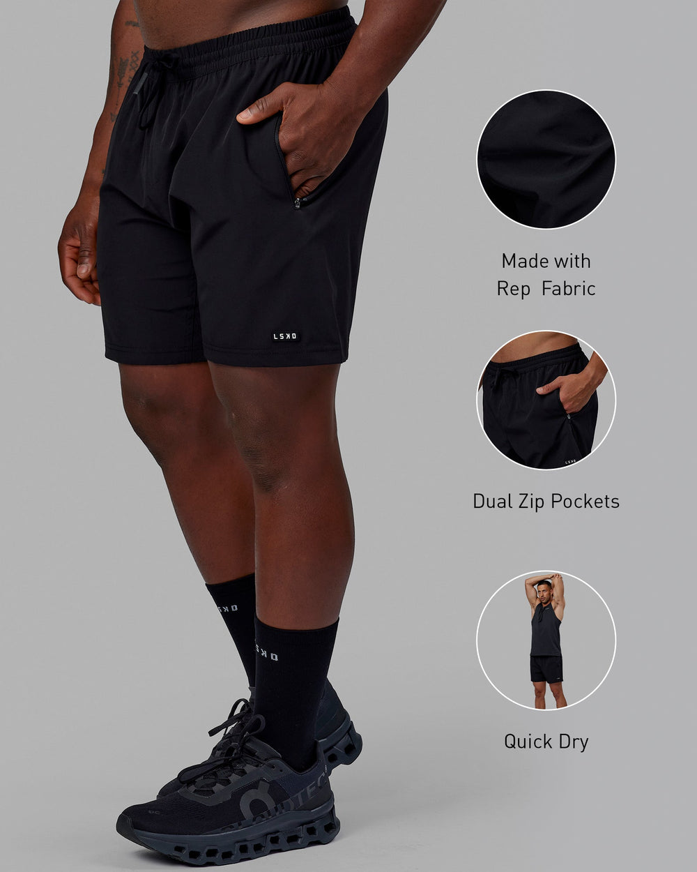 Rep 7" Performance Shorts - Black-White