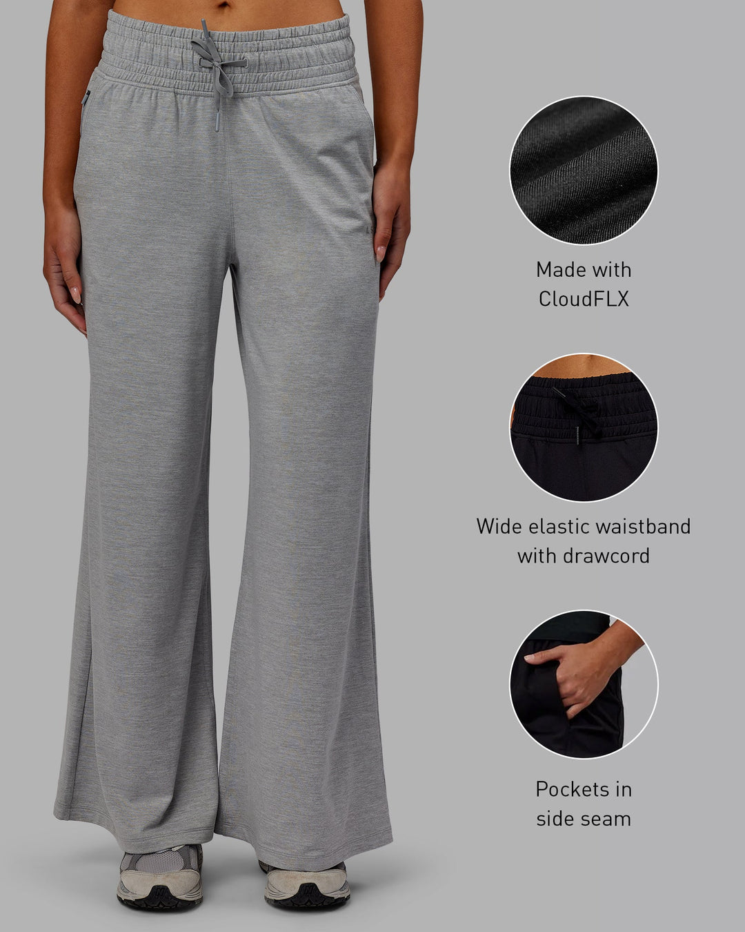 Woman wearing Restore CloudFLX Wide Leg Pants - Light Grey Marl