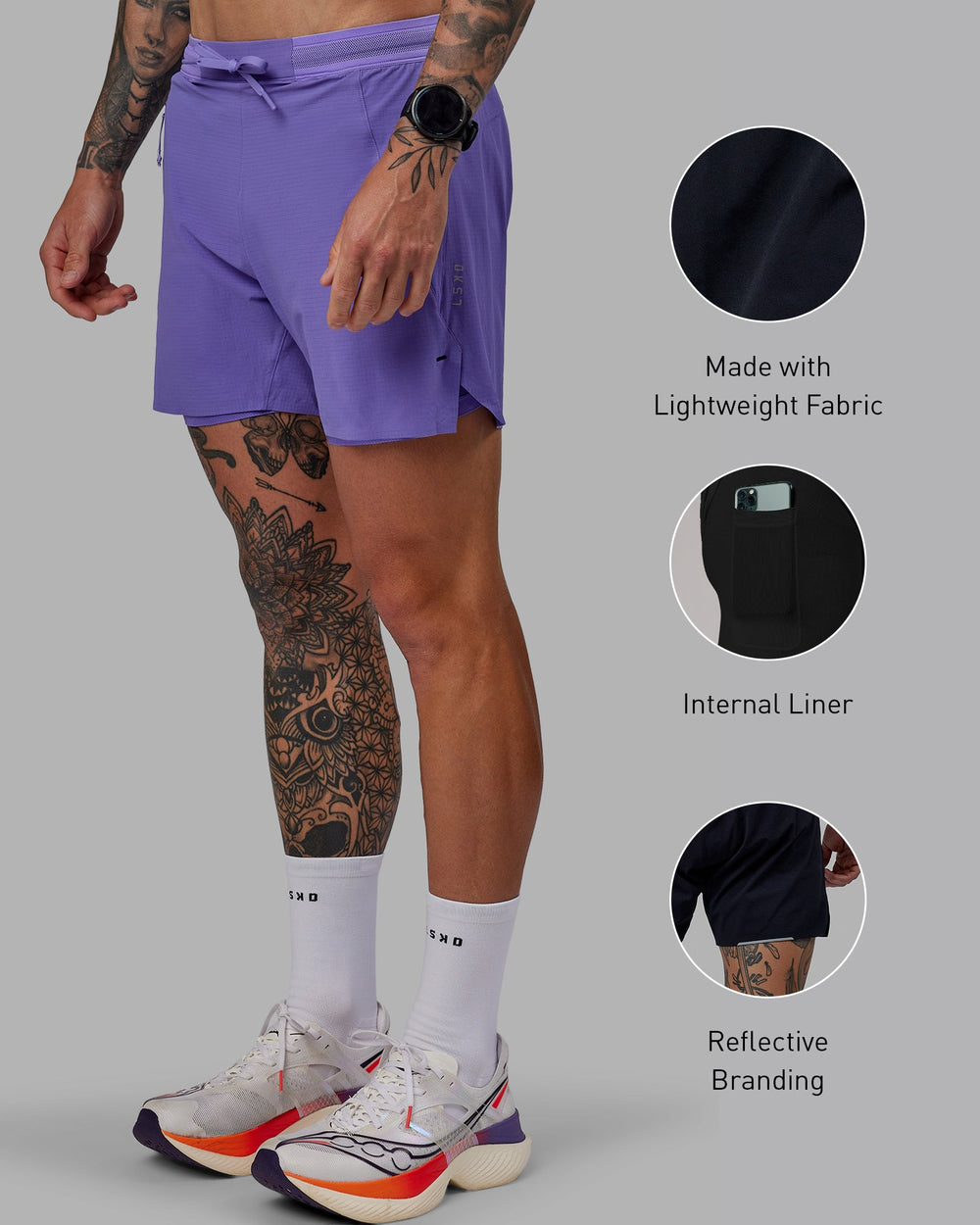 Man wearing UltraAir 5" Lined Performance Shorts - Dahlia Purple