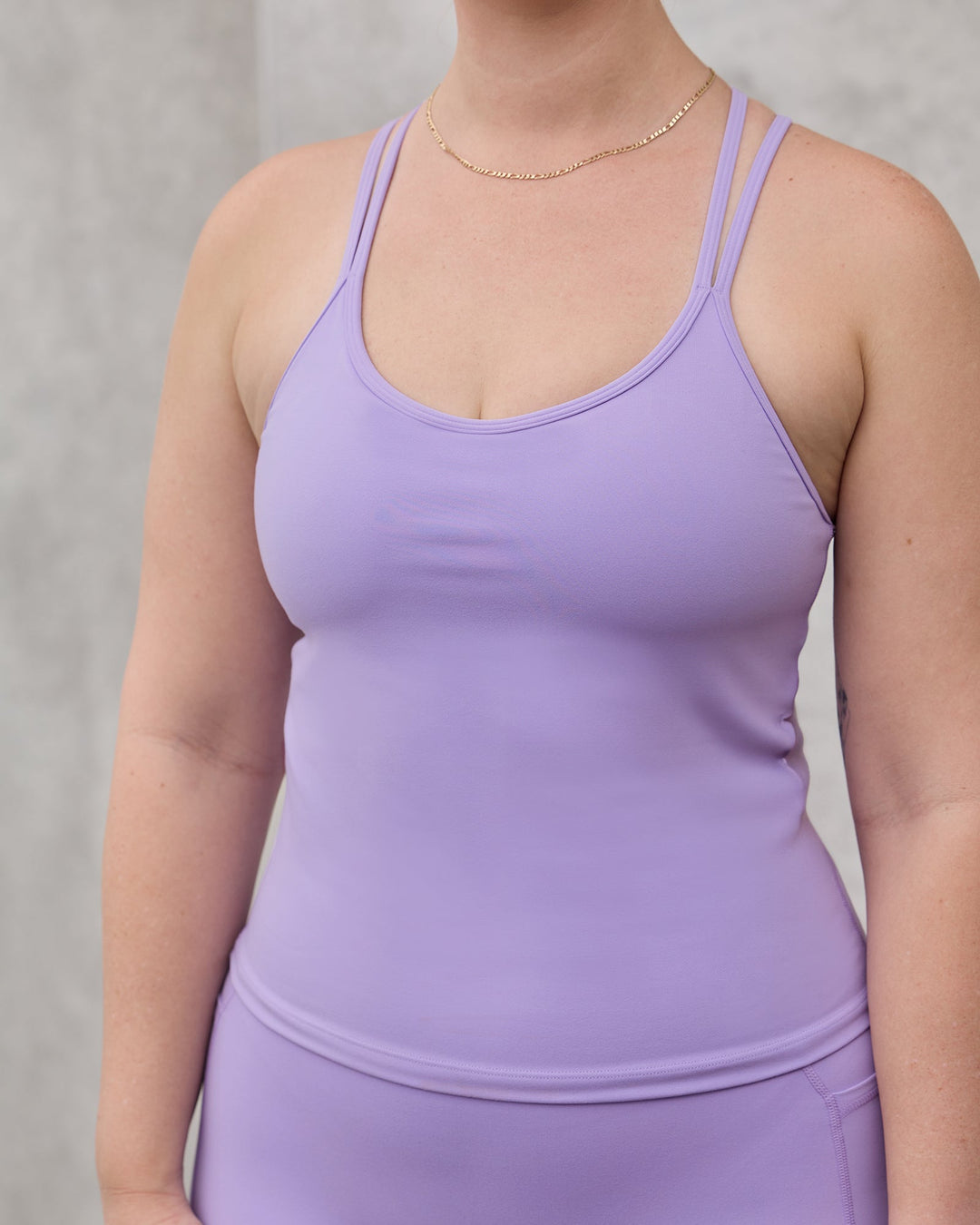 Woman wearing Balance Active Shelf Bra Tank - Pale Lilac