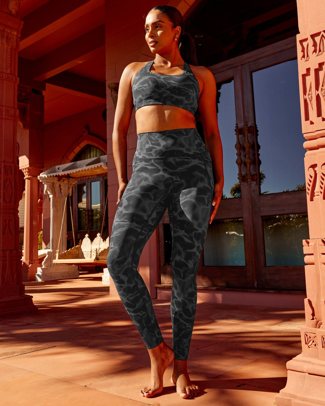 Woman wearing Elixir Ultra High-Rise Full Length Leggings Pockets - Tranquil-Black