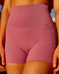 Woman wearing Elixir Ultra High-Rise 4" Short Pockets - Mauve Haze