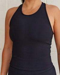 Flow Ribbed Shelf Bra Performance Tank - Black