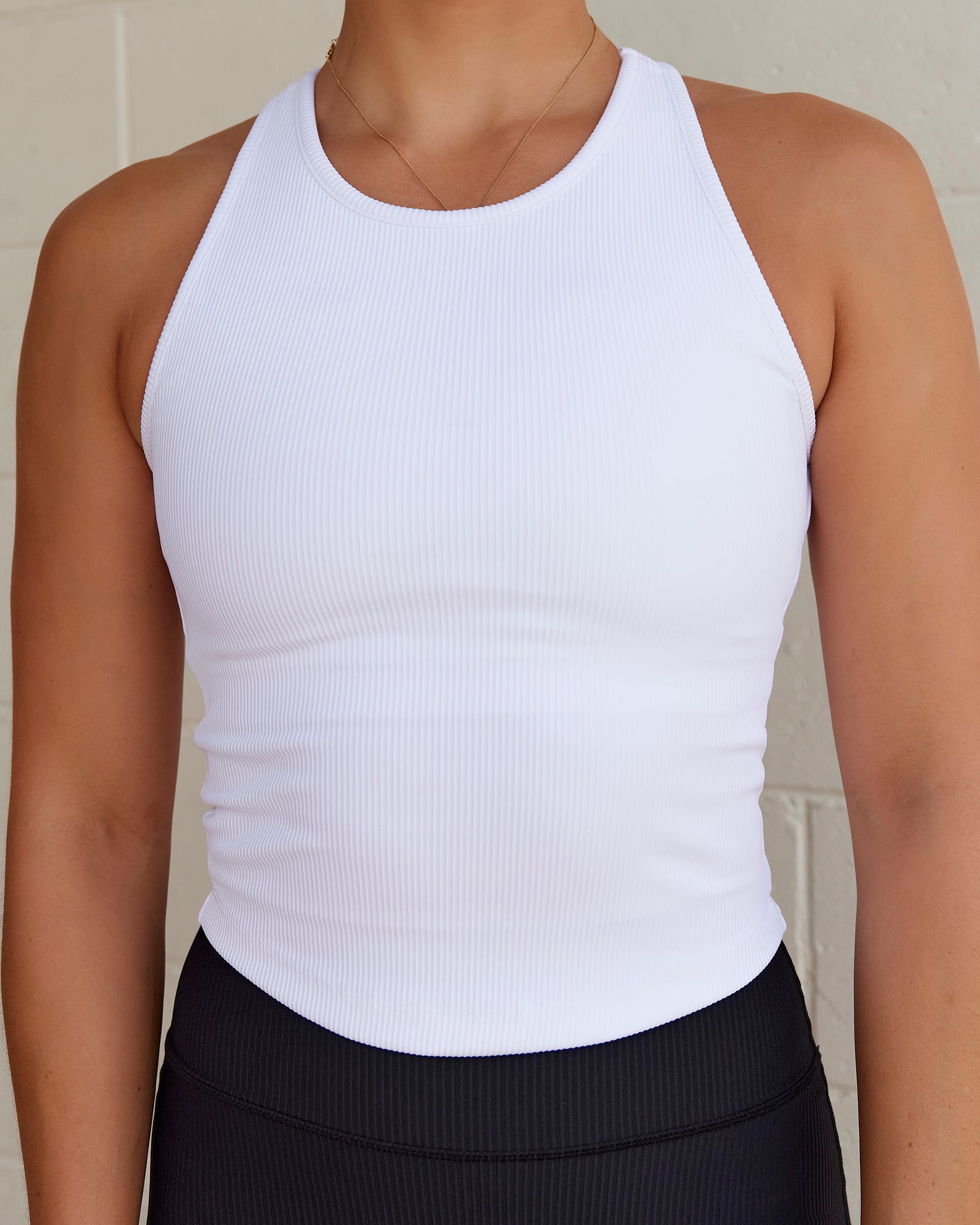 Flow Ribbed Shelf Bra Performance Tank - White | LSKD – LSKD US