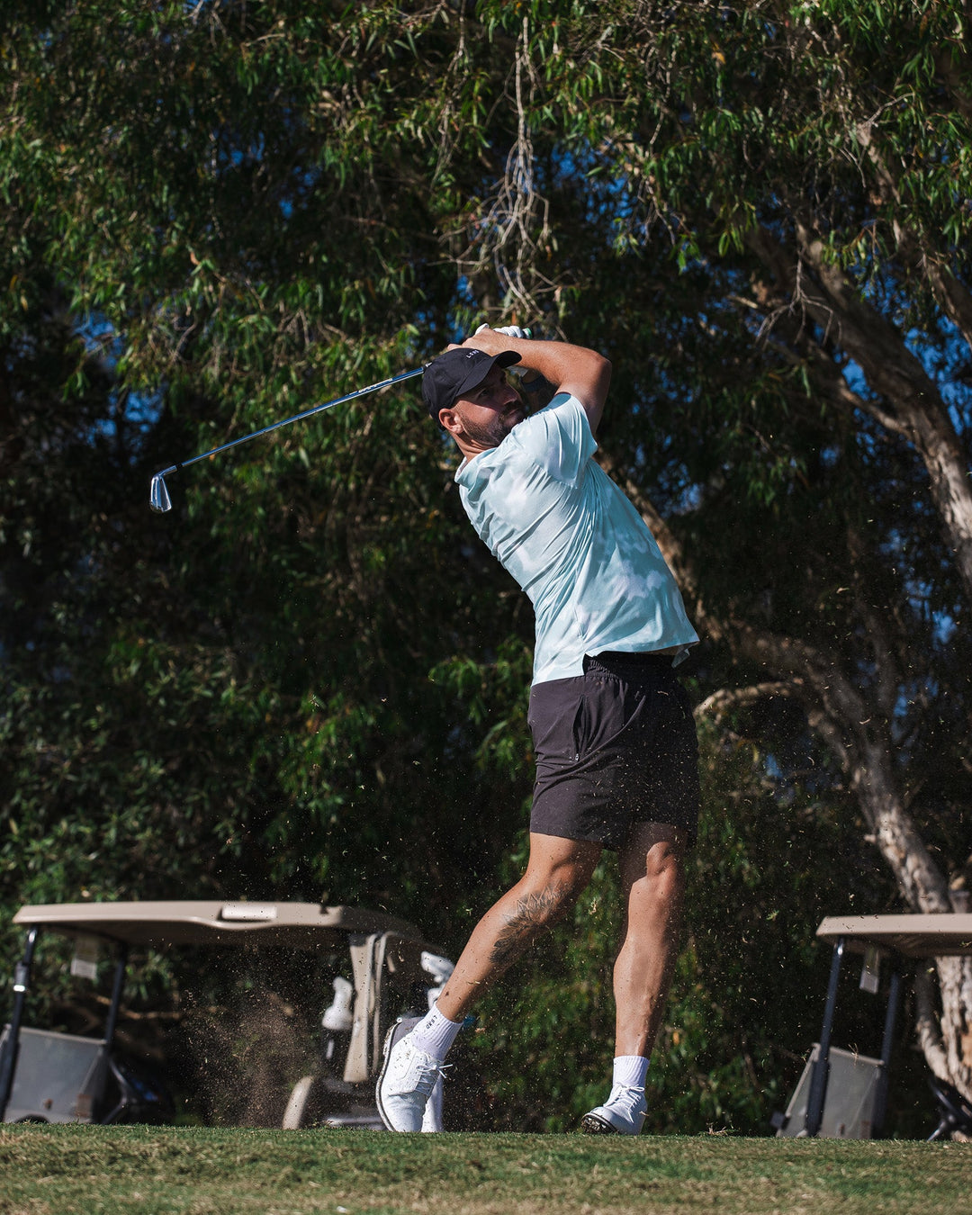 Man wearing Drive Polo - Sky Washed Camo | Size:L