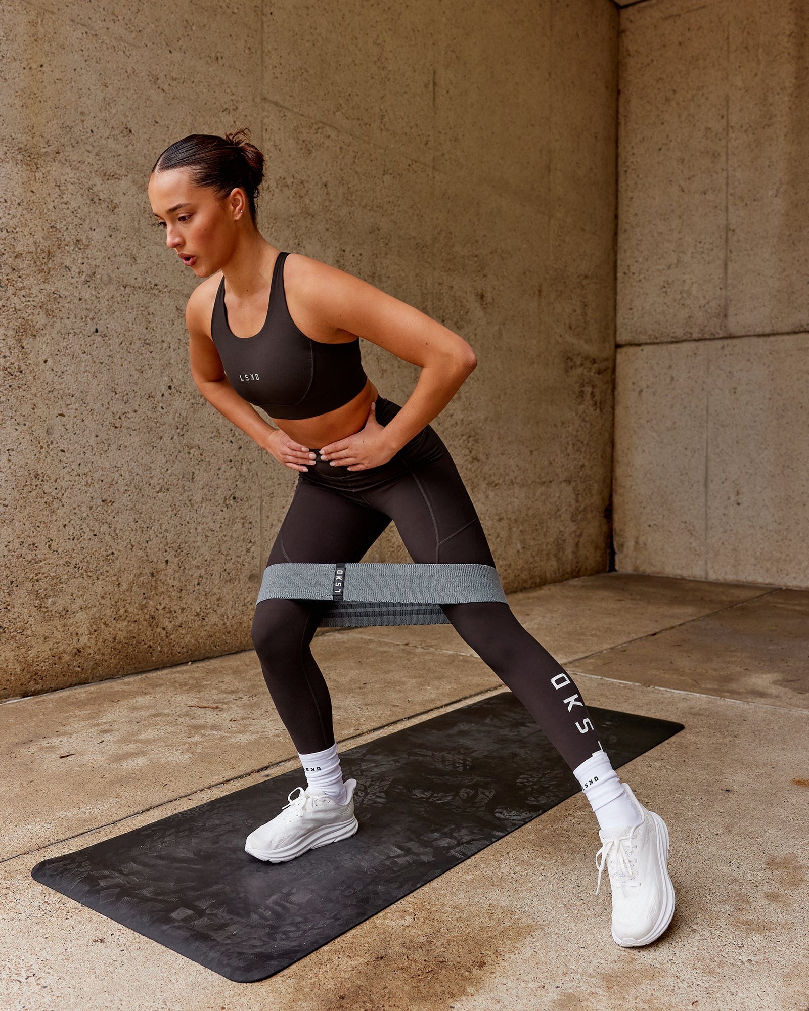 Woman wearing Rep Ultra High-Rise Full Length Legging Pockets - Dark Walnut