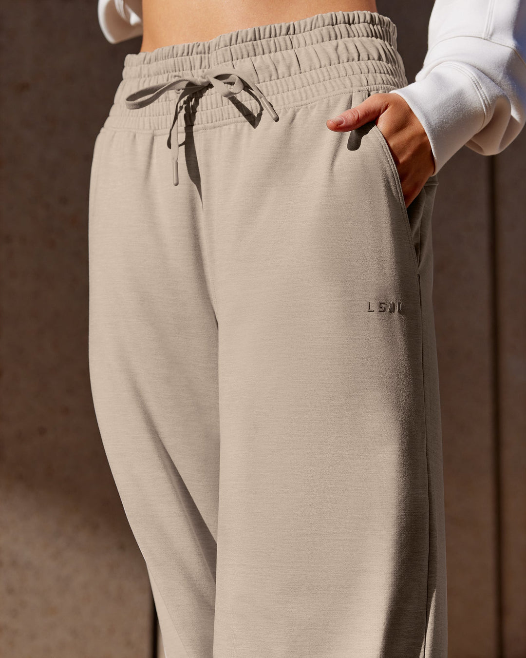 Woman wearing Restore CloudFLX Wide Leg Pants - Oatmeal Marl