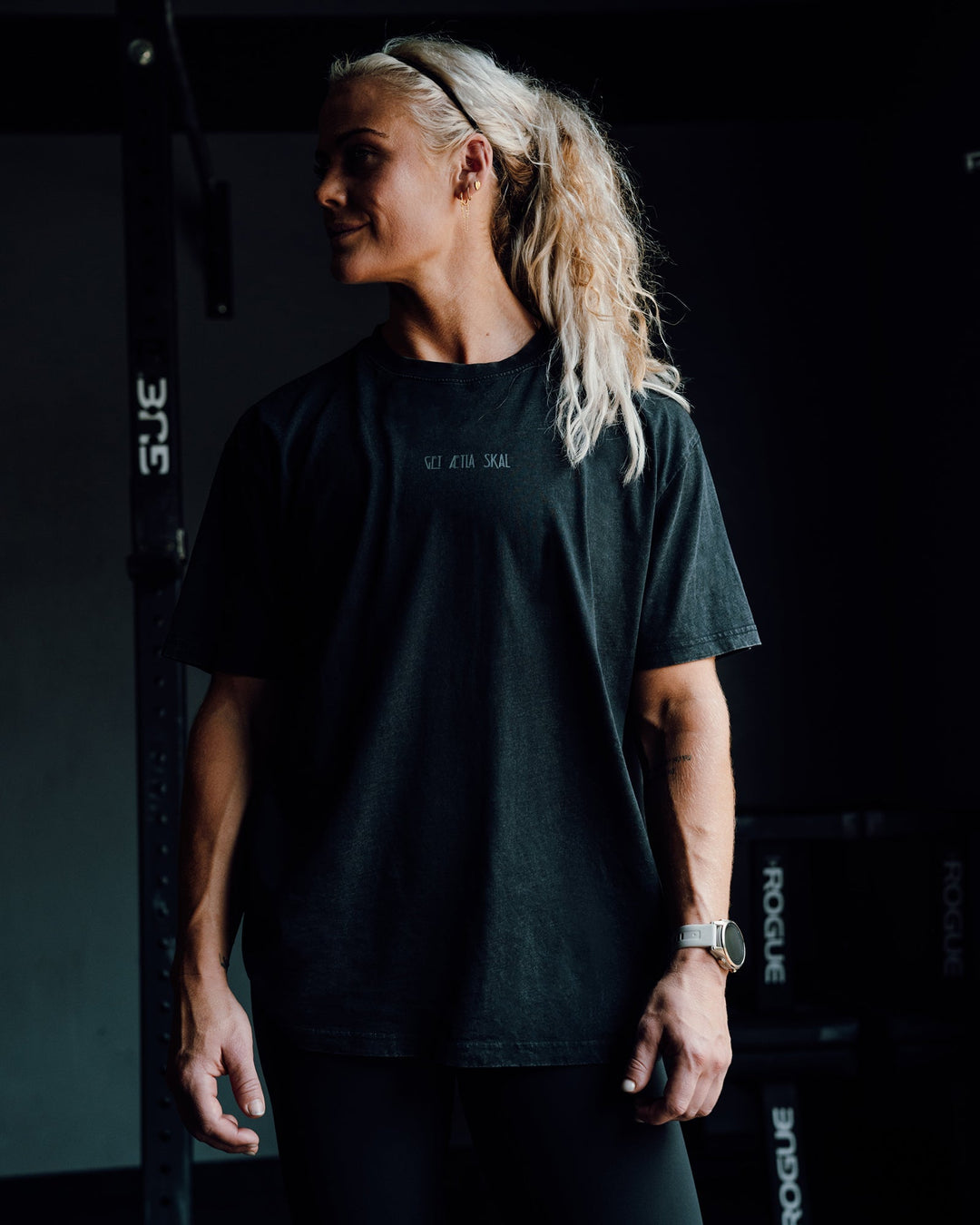 Woman wearing Sara I Can Shall &amp; Will Oversized Washed Tee - Black-Black