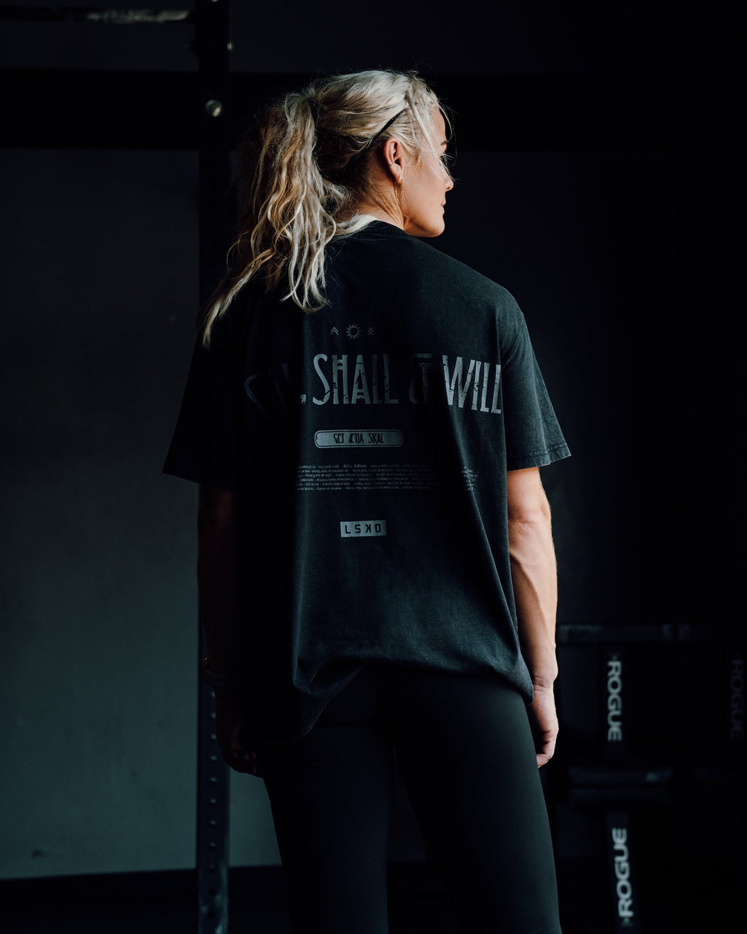 Woman wearing Sara I Can Shall &amp; Will Oversized Washed Tee - Black-Black