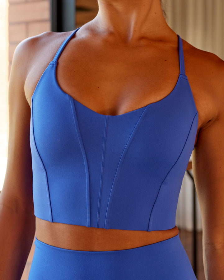 Woman wearing Streamline Bra - Power Cobalt
