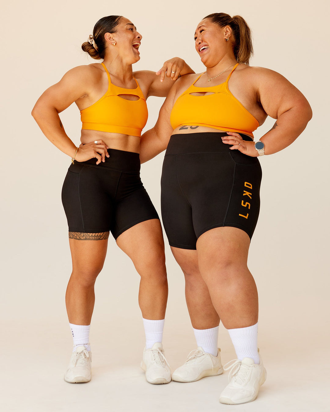 Woman wearing Be Bold Sports Bra - Zinnia | Model:Both | Size:Duo