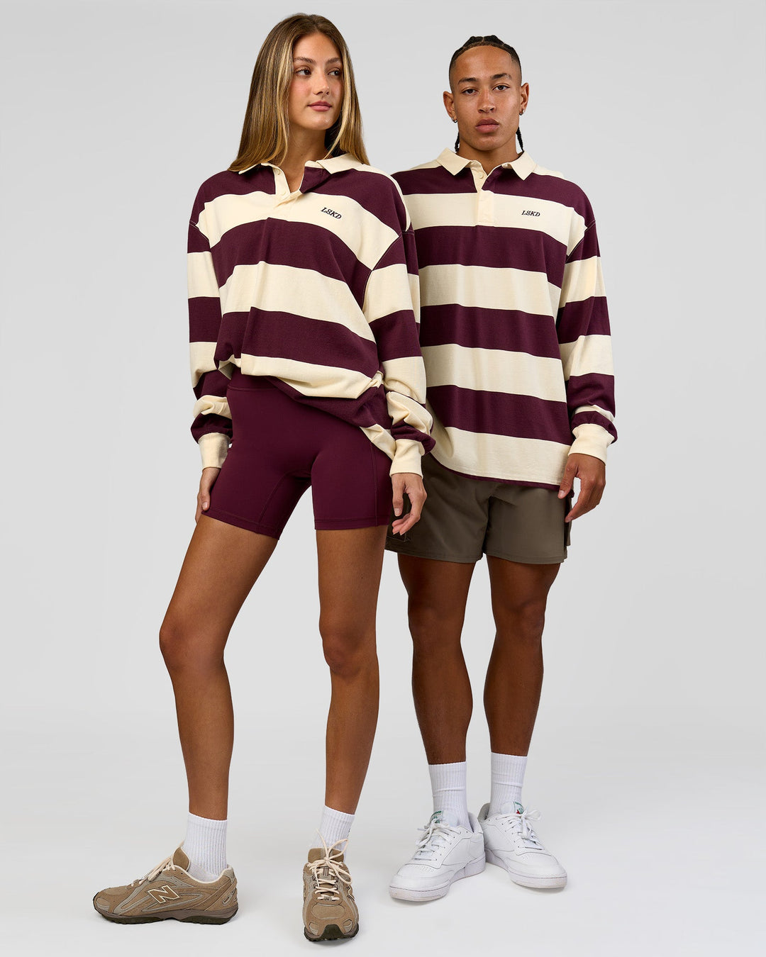 Duo wearing Clubhouse Rugby Polo - Off White-Cherry | Model:Both| Size:Duo