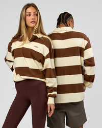 Duo wearing Clubhouse Unisex Polo - Off White-Brown | Model:Both | Size:Duo