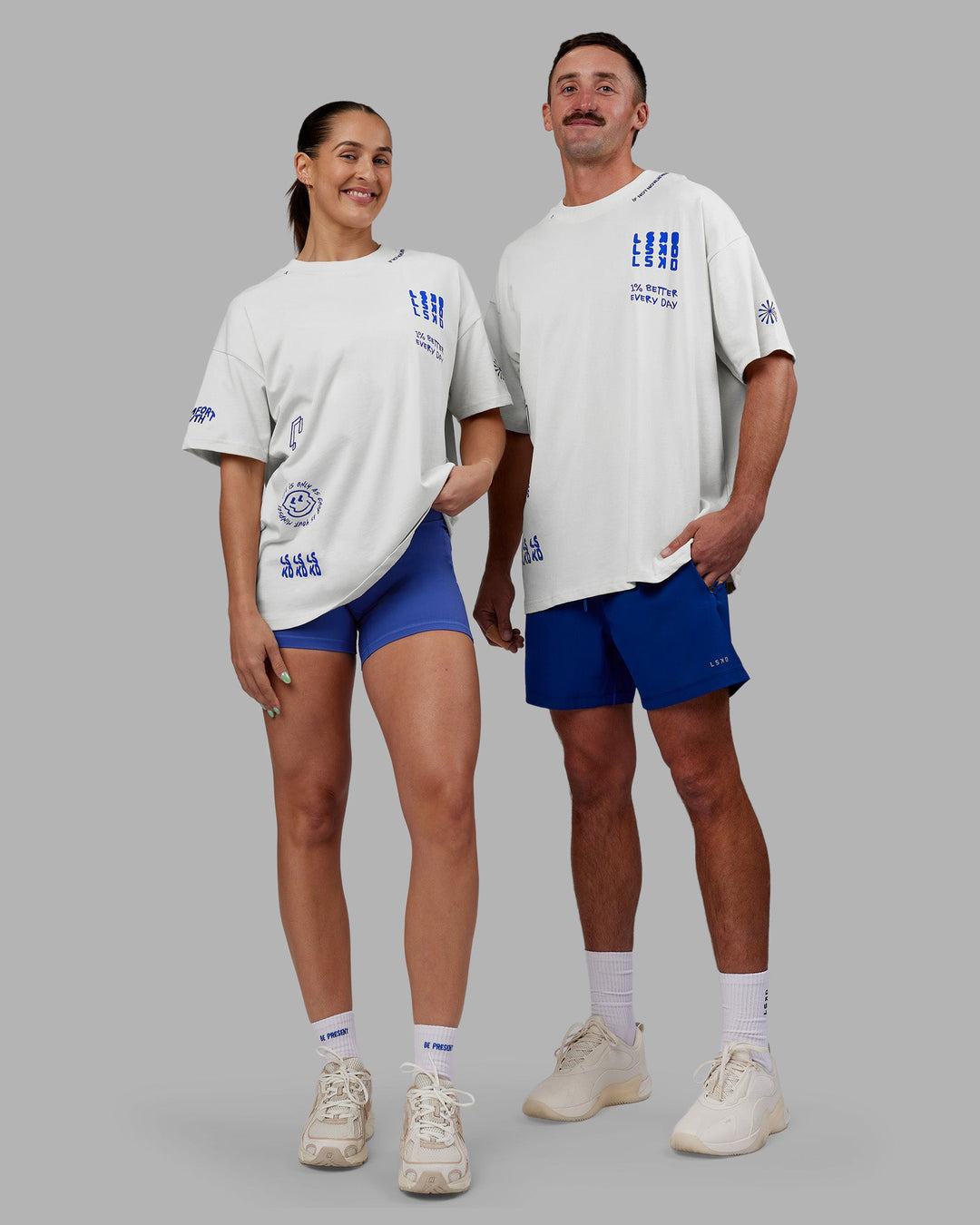 Duo wearing Abs If Not Now When Heavyweight Oversized Tee - Vaporous Gray | Model:Both | Size:Duo