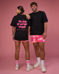 Woman wearing BCAM FLXCotton Oversized Tee - Black-Ultra Pink | Model:Duo | Size:Both