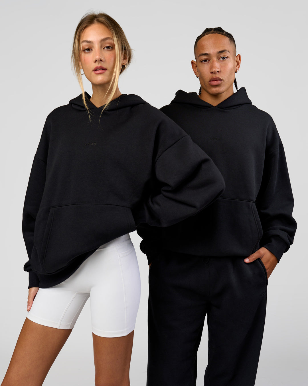 Duo wearing Base Oversized Hoodie - Shale Beige | Model:Georgia| Size:XS | Model:Malebo| Size: M | - view 3