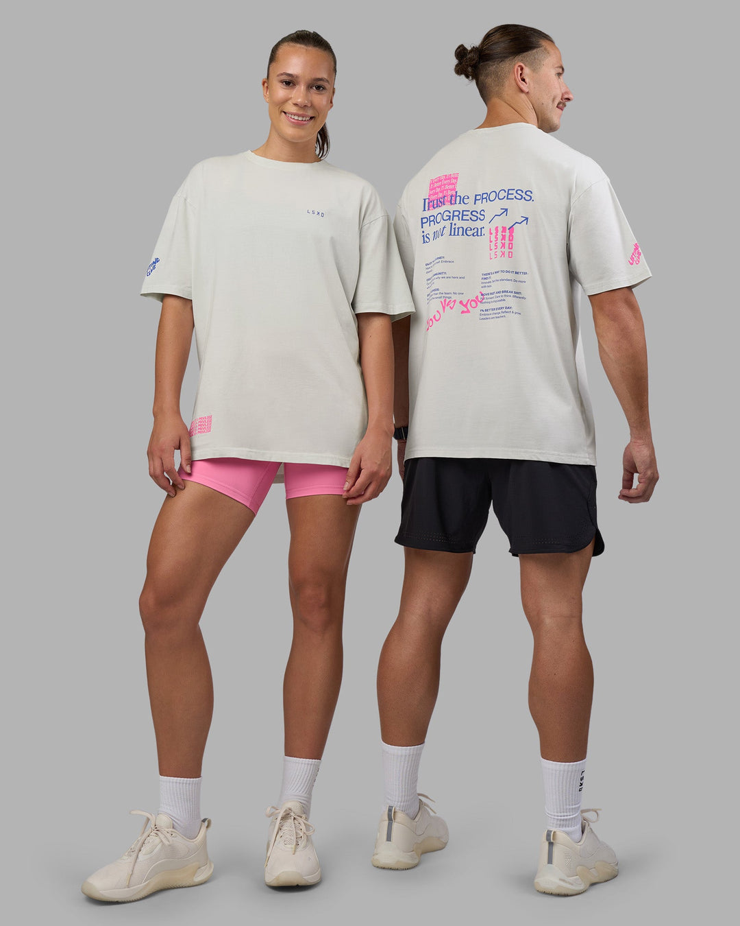 Duo wearing Cali FLXCotton Oversized Tee - Digital Mist Washed | Model:Both | Size:Duo