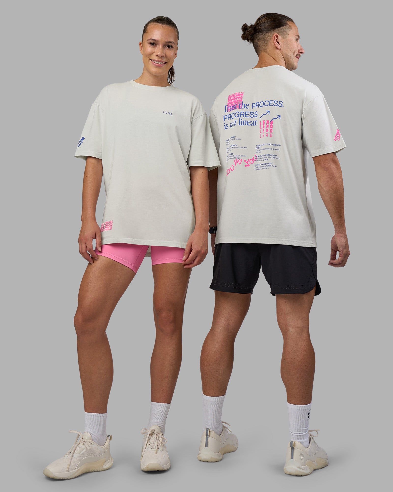 Duo wearing Cali FLXCotton Oversized Tee - Digital Mist Washed | Model:Both | Size:Duo