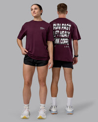 Duo wearing Coffee Run FLXCotton Oversized Tee - Cherry Lacquer-Black | Model:Duo | Size:Duo