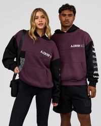 Duo wearing Deconstructed Fleece Hoodie - Caviar-Midnight Plum | Model:Both | Size:Duo