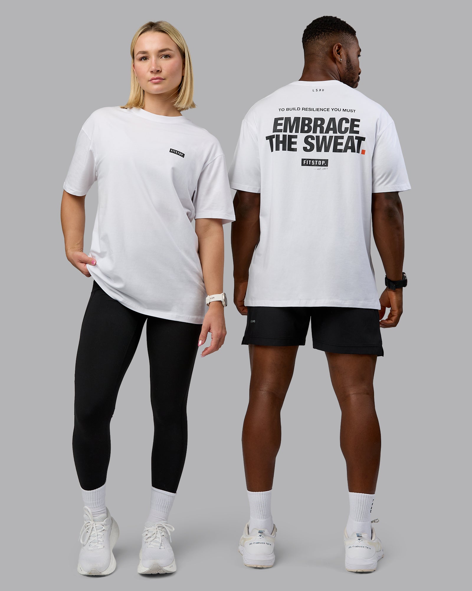 Fitstop Embrace the Sweat Tee - White-Black | LSKD – LSKD US