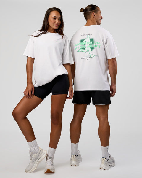 High Run FLXCotton Oversized Tee - White-Jelly Mint | LSKD – LSKD US