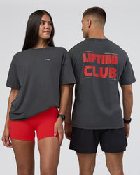 Duo wearing Lifting FLXCotton Oversized Tee - Black Washed-Flame | Model:Both | Size:Duo | Thumbnail Index: 0