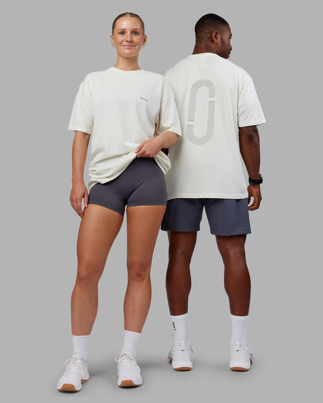 Duo wearing Love this S**t Washed Heavyweight Oversized Tee - Washed Digital Mist-Black | Model:Both | Size:Duo