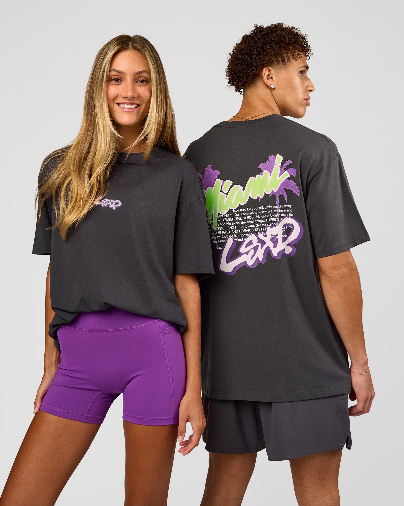 Miami Snatch FLXCotton Oversized Tee - Dark Storm-Marshmallow