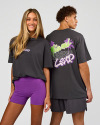Duo wearing Miami Snatch FLXCotton Oversized Tee - Dark Storm-Marshmallow | Model:Both | Size:Duo
