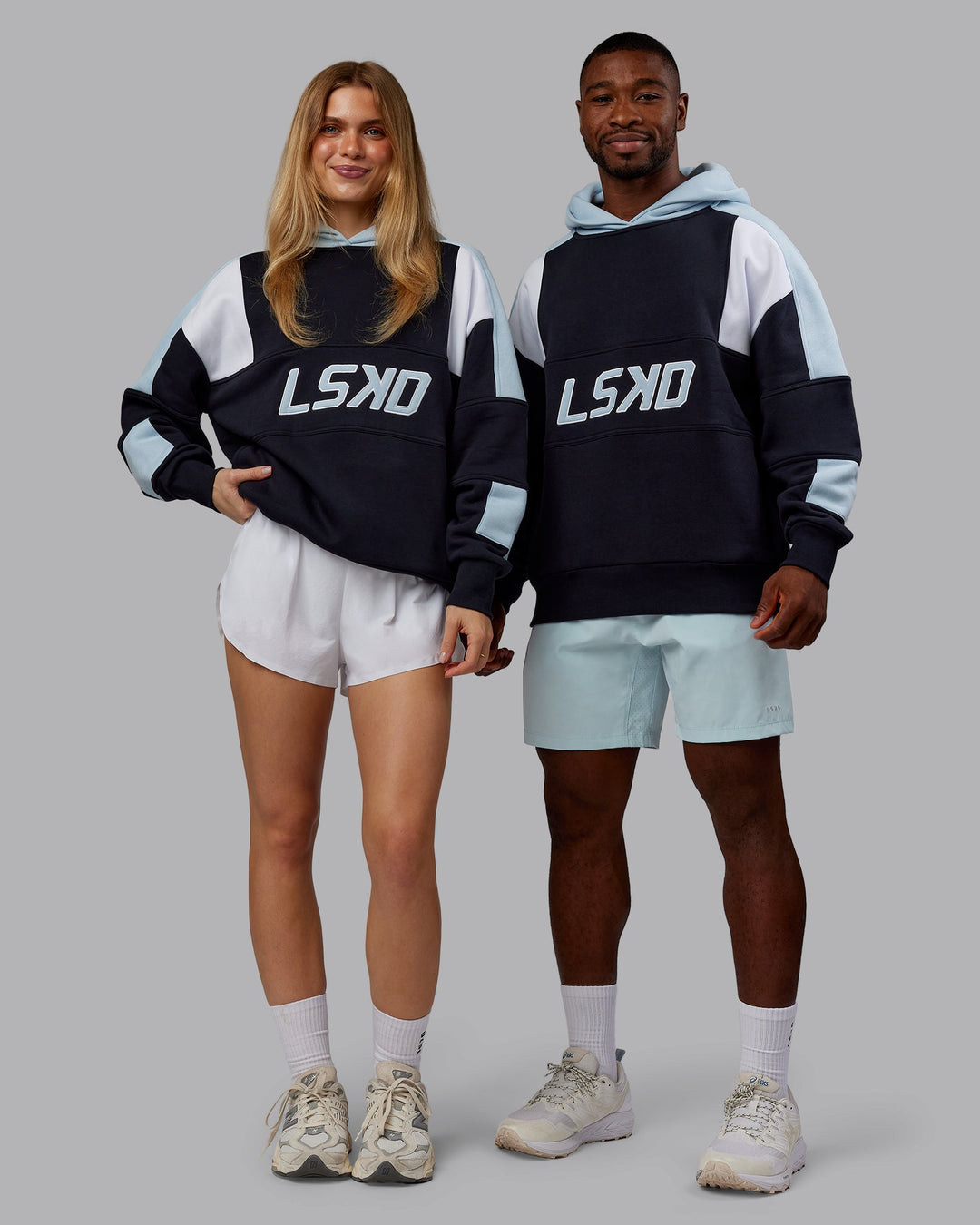 Duo wearing Slam Oversized Hoodie - Caviar-Skyride | Model:Both | Size:S