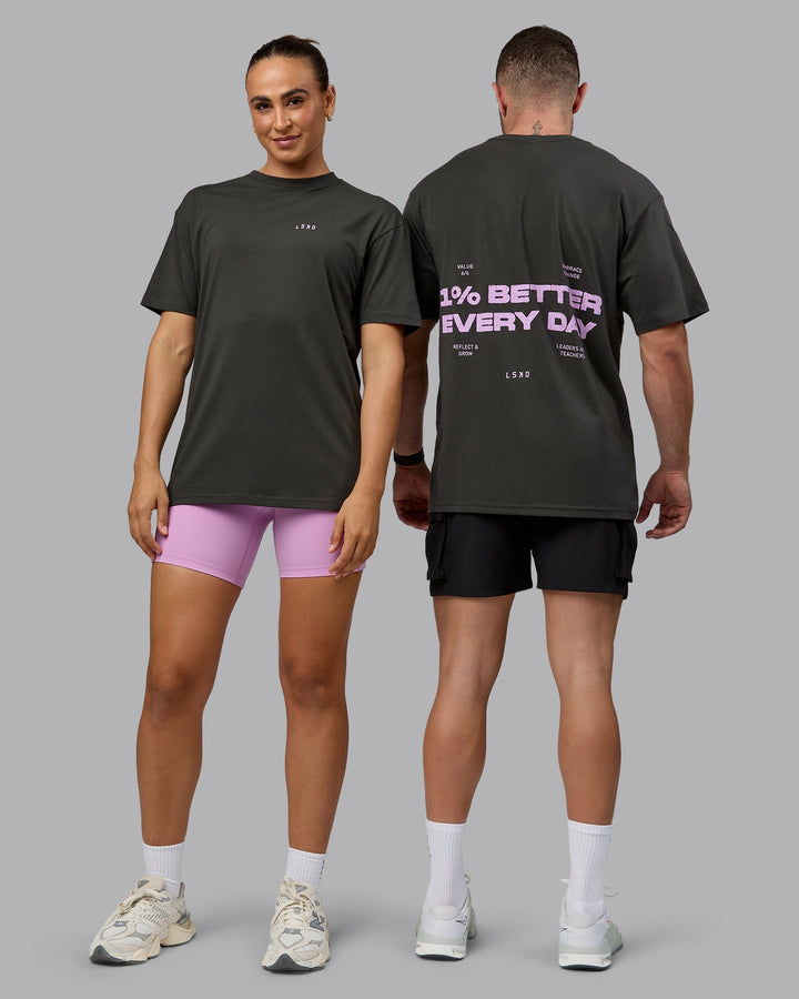 Duo wearing Unisex 1% Better Value Series FLXCotton Tee Oversize - Pirate Black-Light Violet
