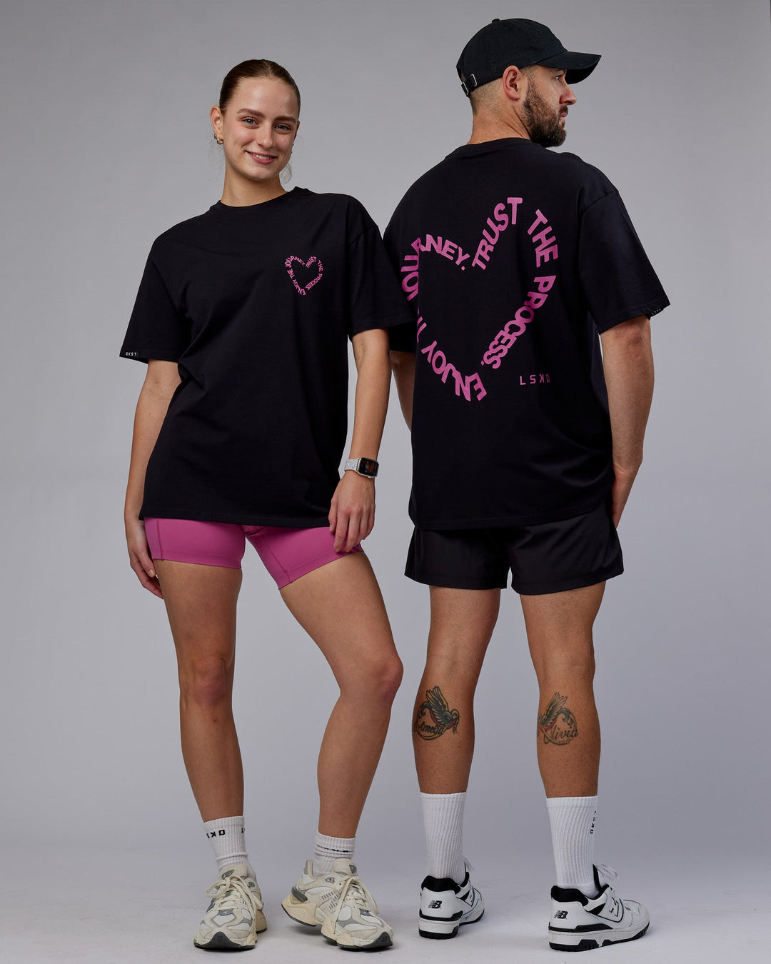 Duo wearing Unisex Love The Process FLXCotton Tee Oversize - Black-Mauve Haze