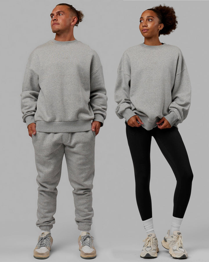 Duo wearing Unisex MVP Sweater Oversize - Light Grey Marl