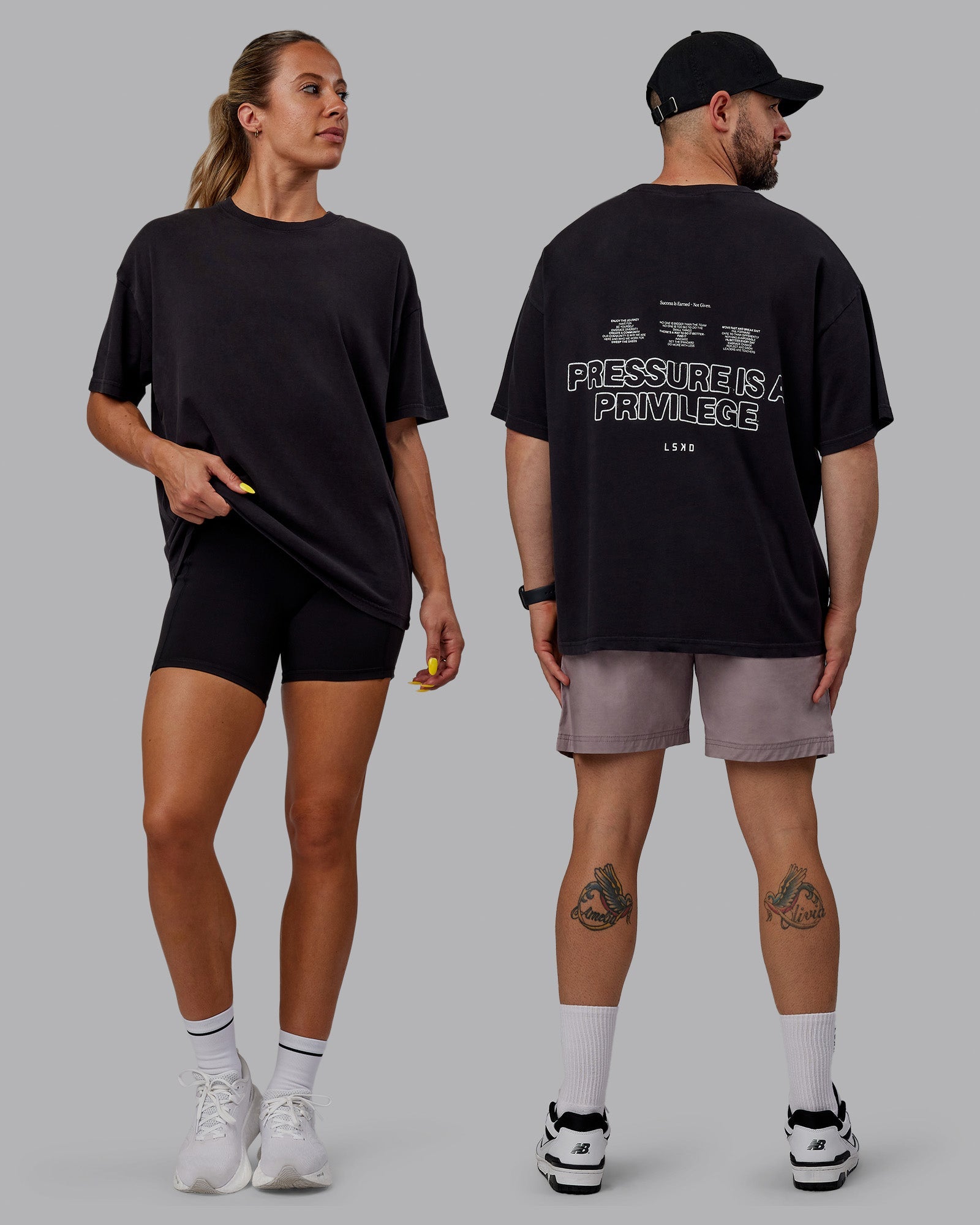 Unisex Washed Pressure Heavyweight Tee Oversize - Black-White