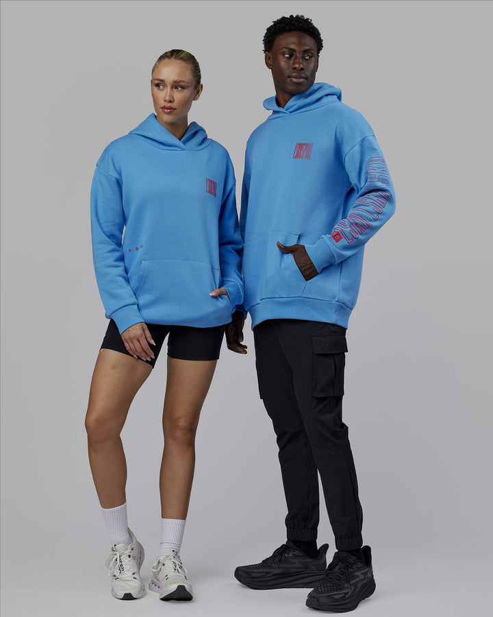Duo wearing Unisex Stretch It Hoodie Oversize - Azure Blue