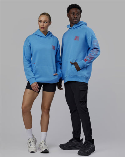 Duo wearing Unisex Stretch It Hoodie Oversize - Azure Blue