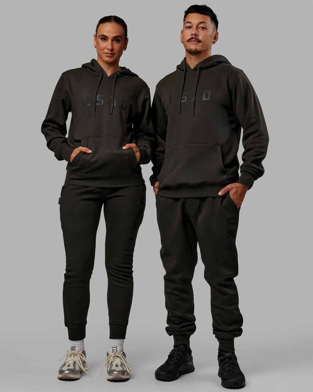 Duo wearing Unisex Structure Hoodie - Pirate Black-Black