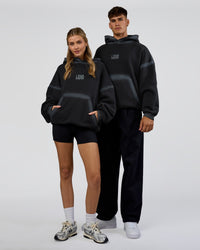 Duo wearing Urban Blur Unisex Oversized Hoodie - Black-Dark Storm | Model:Both | Size:Duo