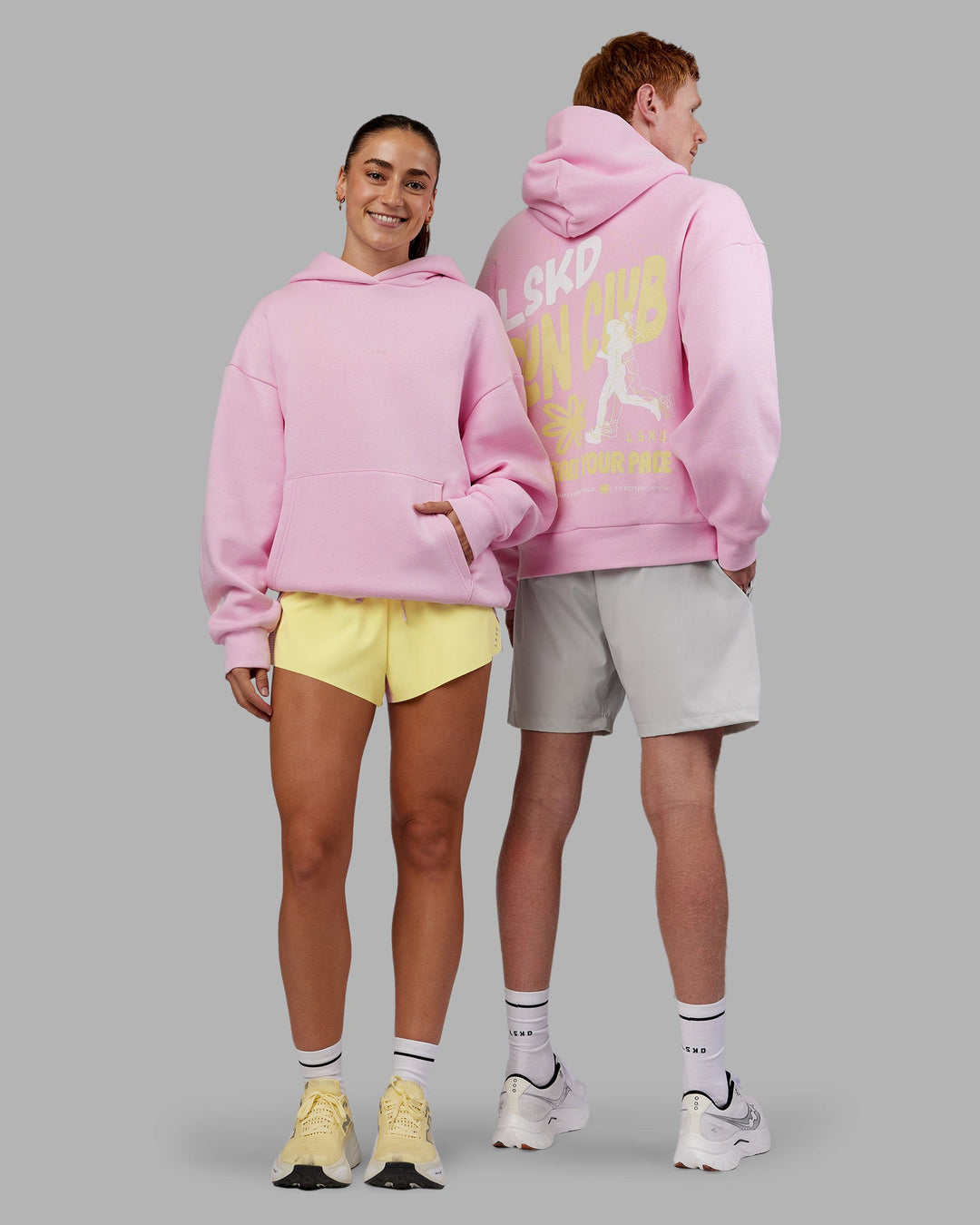 Duo wearing Your Race Oversized Hoodie - Marshmallow | Model:Both | Size:Duo