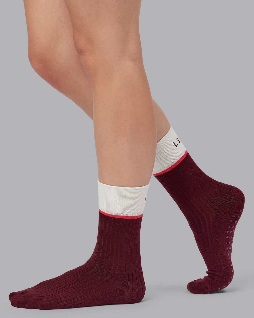 Elevate Crew Pilates Grip Socks - Dark Cherry